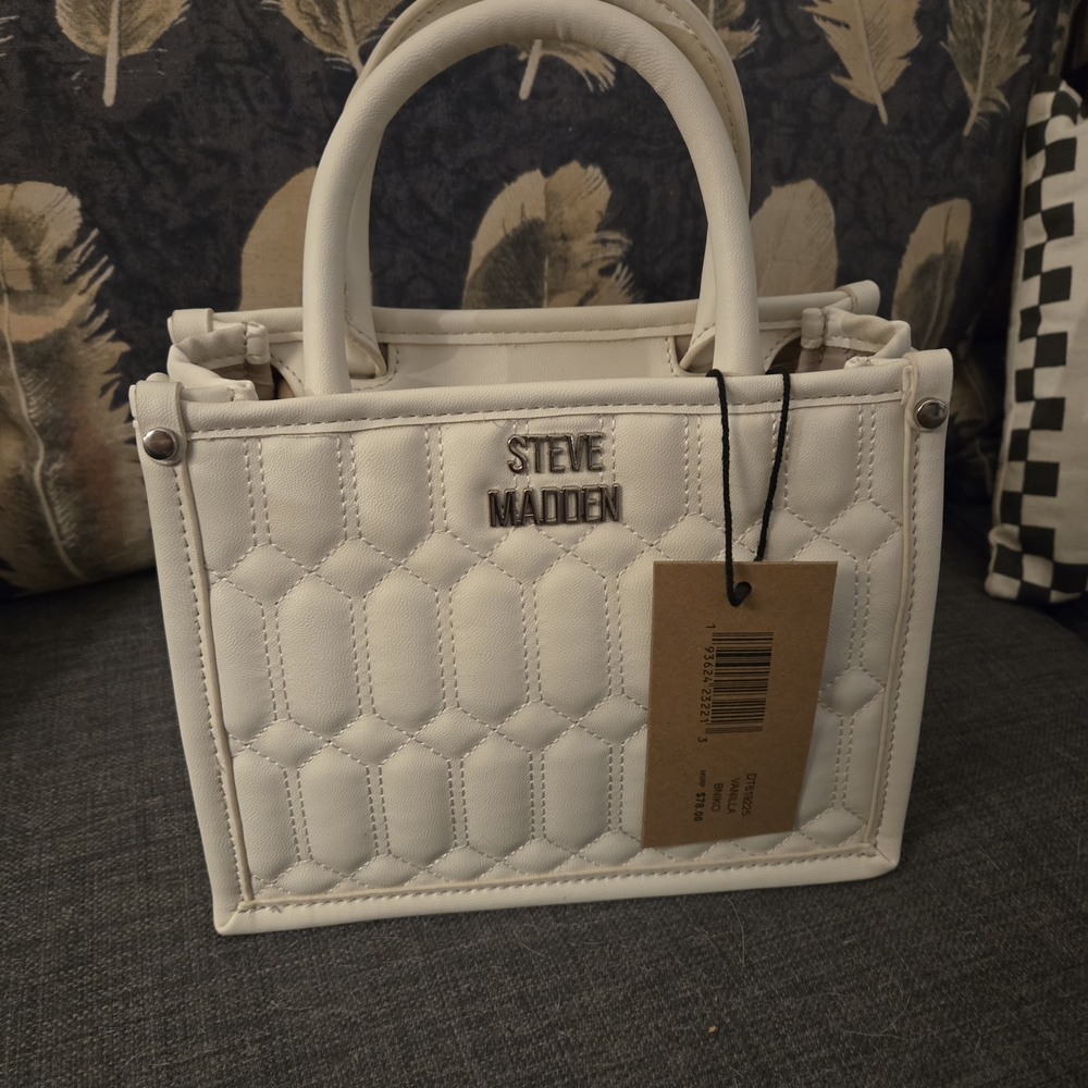 Steve Madden White Quilted Mini Tote